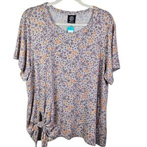 Bobeau Gray Lavender Soft Knit Floral Print Pullover Short Sleeve T Size 2XL New